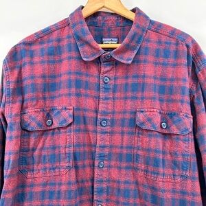 Patagonia Men 2XL Shirt Flannel Red Blue Plaid Organic Cotton Flap Pocket